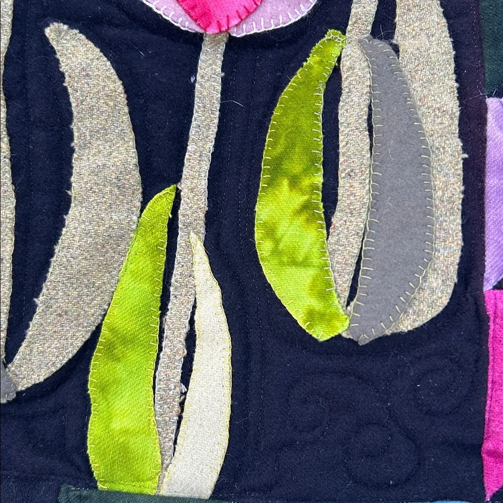 OOAK Handcrafted Wall Hanging Celestial Whimsigoth Applique Flowers Wool Batik
